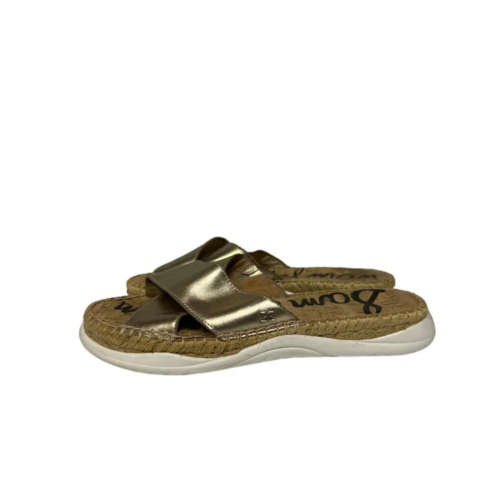 Sam Edelman Jen Gold Slide Sandal Crisscross Espedrille Women's Size 10